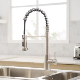 Commercial Brushed Nickel Kitchen Faucet with Pull Out Sprayer, Single Handle Single Lever Kitchen Sink Faucet