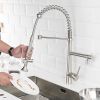 Heavy Duty Commercial Style LEDKitchen Sink Faucet, Single Handle Pre-Rinse Spring Sprayer Kitchen Faucets, High Arc Pull Down Brushed Nickel Kitchen