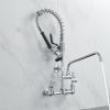 Commercial Kitchen Faucet Deck Mount with Pre-Rinse Sprayer 21" Height Kitchen Sink Faucet 8 Inch Center with 10" Add-on Swing Spout Faucet & Coiled S