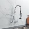Commercial Kitchen Faucet Deck Mount with Pre-Rinse Sprayer 21" Height Kitchen Sink Faucet 8 Inch Center with 10" Add-on Swing Spout Faucet & Coiled S