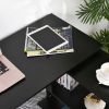 HOMCOM L Shaped Corner Desk, 360 Degree Rotating Home Office Desk with Storage Shelves, Writing Table Workstation, Black