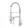 Heavy Duty Commercial Style LEDKitchen Sink Faucet, Single Handle Pre-Rinse Spring Sprayer Kitchen Faucets, High Arc Pull Down Brushed Nickel Kitchen