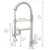 Heavy Duty Commercial Style LEDKitchen Sink Faucet, Single Handle Pre-Rinse Spring Sprayer Kitchen Faucets, High Arc Pull Down Brushed Nickel Kitchen