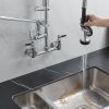 Commercial Kitchen Faucet Deck Mount with Pre-Rinse Sprayer 21" Height Kitchen Sink Faucet 8 Inch Center with 10" Add-on Swing Spout Faucet & Coiled S